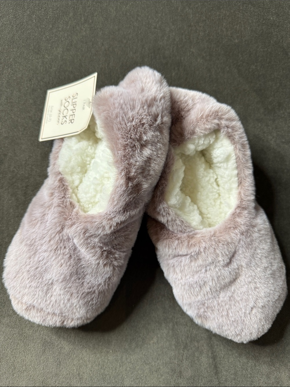 Plush Faux-Fur Women’s Slipper Socks with Grippers Blush Pink S/M 5-7 NEW